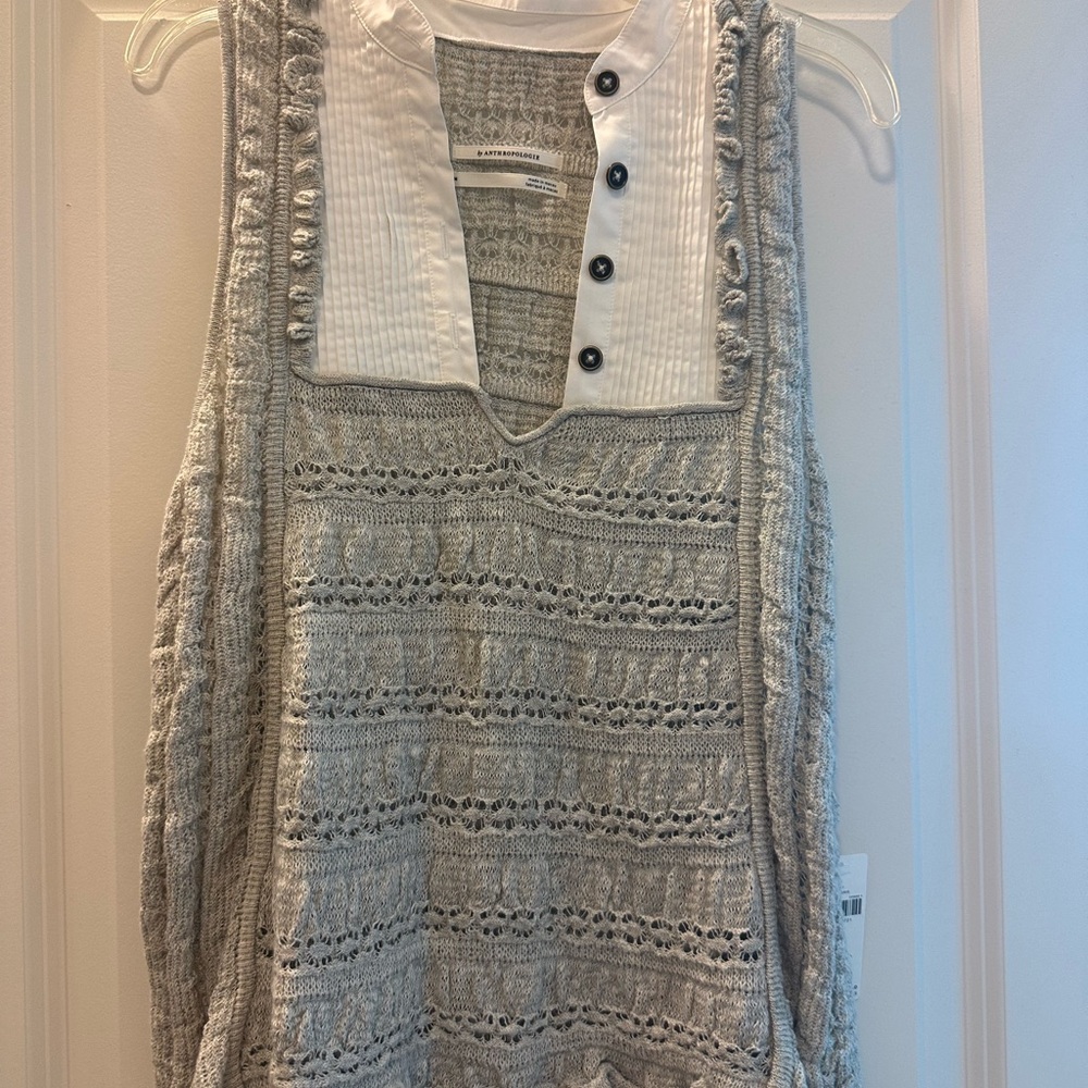 Anthropologie Gray Ribbed Bib Collar Tank Top